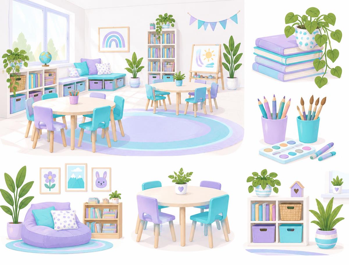 Salón de la academia con mesas y libros